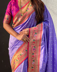 Lavender Zari Woven Bandhani Paithani Fusion Silk Saree