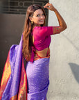 Lavender Zari Woven Bandhani Paithani Fusion Silk Saree
