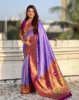 Lavender Zari Woven Bandhani Paithani Fusion Silk Saree