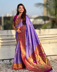 Lavender Zari Woven Bandhani Paithani Fusion Silk Saree