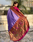 Lavender Zari Woven Bandhani Paithani Fusion Silk Saree