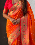 Orange Zari Woven Bandhani Paithani Fusion Silk Saree