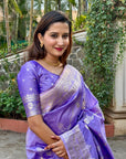 Lavender Banarasi Jaal Soft Silk Zari Woven Saree