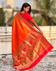 Orange Zari Woven Bandhani Paithani Fusion Silk Saree