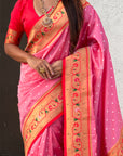 Baby Pink Zari Woven Bandhani Paithani Fusion Silk Saree