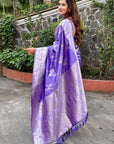Lavender Banarasi Jaal Soft Silk Zari Woven Saree