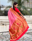 Baby Pink Zari Woven Bandhani Paithani Fusion Silk Saree