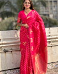 Pink Soft Silk Dual Zari Woven Saree with Deer Border