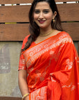 Orange Banarasi Jaal Soft Silk Zari Woven Saree