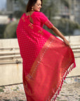 Pink Soft Silk Dual Zari Woven Saree with Deer Border