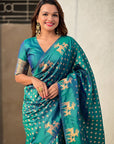 Green Soft Silk Dual Zari Woven Saree with Deer Border