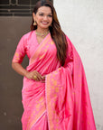 Baby Pink Zari Woven Pichwai Silk Saree