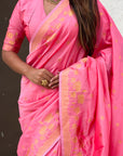 Baby Pink Zari Woven Pichwai Silk Saree