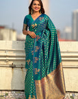 Green Soft Silk Dual Zari Woven Saree with Deer Border