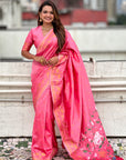 Baby Pink Zari Woven Pichwai Silk Saree