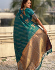 Green Soft Silk Dual Zari Woven Saree with Deer Border