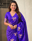 Violet Soft Silk Dual Zari Woven Saree with Deer Border