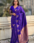 Violet Soft Silk Dual Zari Woven Saree with Deer Border