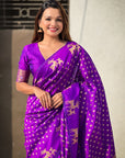 Purple Soft Silk Dual Zari Woven Saree with Deer Border