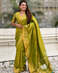Mehendi Green Zari Woven Pichwai Silk Saree