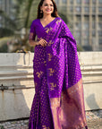 Purple Soft Silk Dual Zari Woven Saree with Deer Border