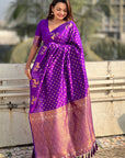 Purple Soft Silk Dual Zari Woven Saree with Deer Border
