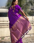 Purple Soft Silk Dual Zari Woven Saree with Deer Border