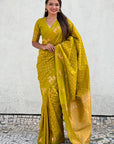 Mehendi Green Soft Silk Dual Zari Woven Saree with Deer Border