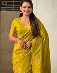 Mehendi Green Soft Silk Dual Zari Woven Saree with Deer Border