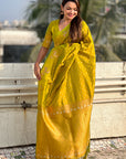 Mehendi Green Soft Silk Dual Zari Woven Saree with Deer Border