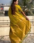 Mehendi Green Soft Silk Dual Zari Woven Saree with Deer Border