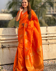 Orange Soft Silk Dual Zari Woven Saree with Deer Border