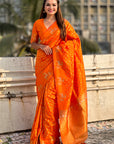 Orange Soft Silk Dual Zari Woven Saree with Deer Border