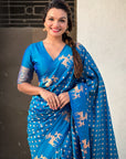 Blue Soft Silk Dual Zari Woven Saree with Deer Border
