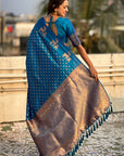 Blue Soft Silk Dual Zari Woven Saree with Deer Border
