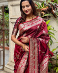 Maroon Banarasi Jaal Soft Silk Zari Woven Saree