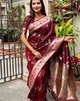 Maroon Banarasi Jaal Soft Silk Zari Woven Saree