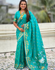Aqua Blue Zari Woven Pichwai Silk Saree