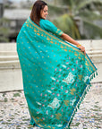 Aqua Blue Zari Woven Pichwai Silk Saree