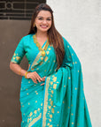 Aqua Blue Zari Woven Pichwai Silk Saree