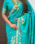 Aqua Blue Zari Woven Pichwai Silk Saree
