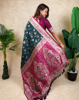 Bottle Green Banarasi Jaal Zari Woven Silk Saree