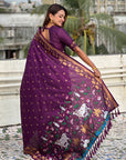 Wine Zari Woven Pichwai Silk Saree