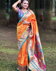 Orange Contrast Zari Woven Chandrakor Swan Yeola Paithani Silk Saree
