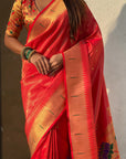 Red Tissue Paithani Zari Woven Saree