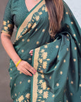 Bottle Green Zari Woven Pichwai Silk Saree