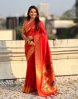 Red Tissue Paithani Zari Woven Saree