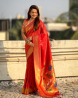 Red Tissue Paithani Zari Woven Saree