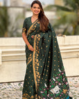Bottle Green Zari Woven Pichwai Silk Saree