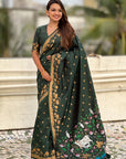 Bottle Green Zari Woven Pichwai Silk Saree
